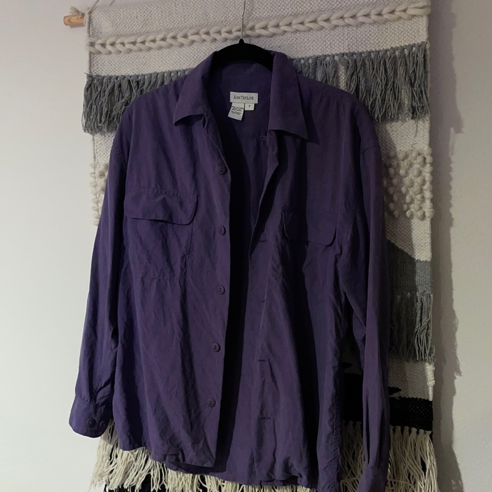 Real Silk Blouse Button Shirt Royal Purple Vintage Cottage-core